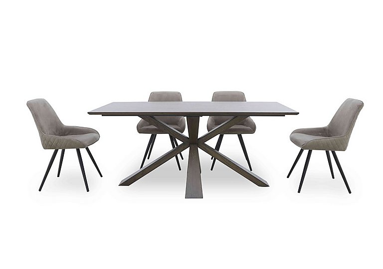 Saigon Fixed Table with Wooden Base and 4 Taupe Velvet Dining Chairs - Taupe