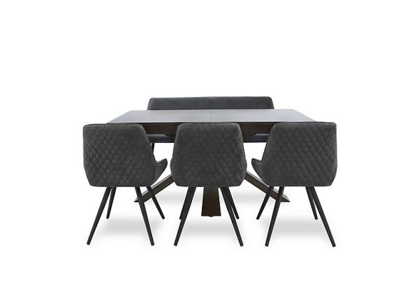 Saigon Extending Table with Wooden Base and 3 Velvet Dining Chairs and a Dining Bench | Bed Sava