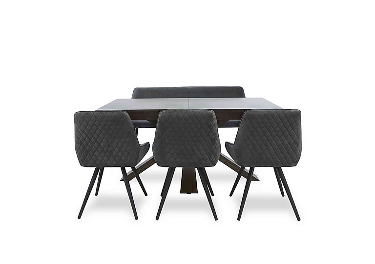 Saigon Extending Table with Wooden Base and 3 Velvet Dining Chairs and a Dining Bench