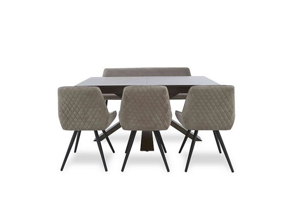 Saigon Extending Table with Wooden Base and 3 Taupe Velvet Dining Chairs and a Dining Bench | Bed Sava