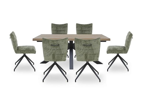 Saturn Large Live Edge Dining Table and 6 Swivel Chairs  Green | Bed Sava