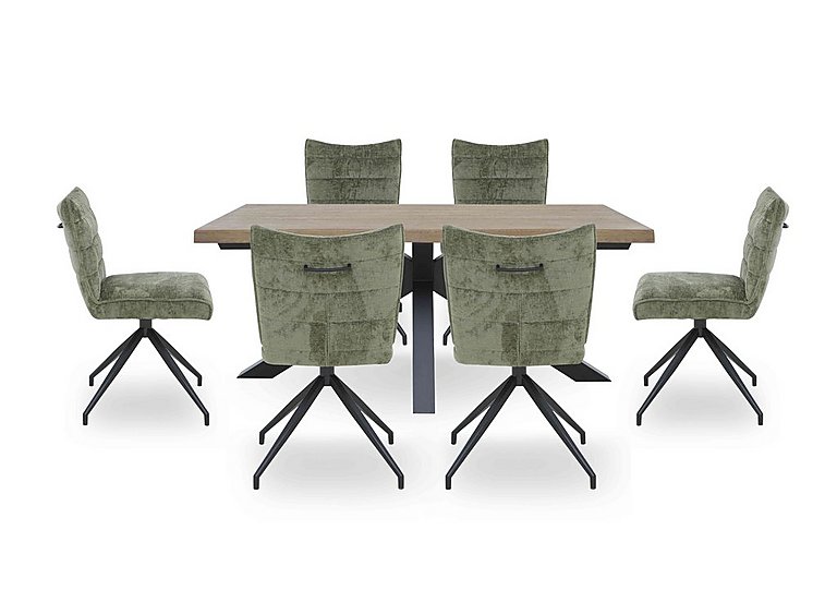 Saturn Large Live Edge Dining Table and 6 Swivel Chairs - Green