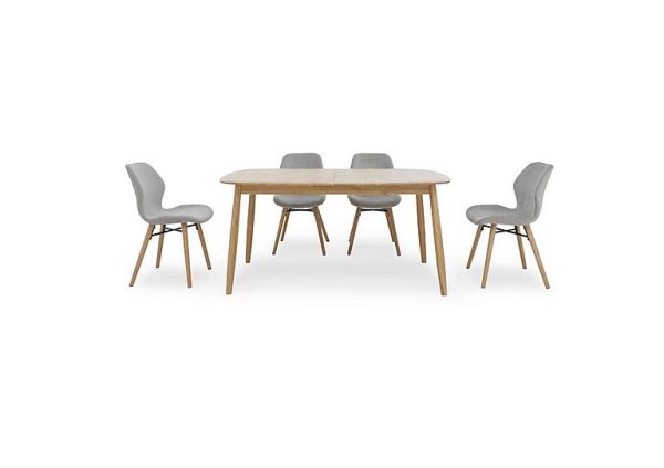 Stockholm Extending Dining Table with 4 Upholstered Chairs  Light Oak | Bed Sava