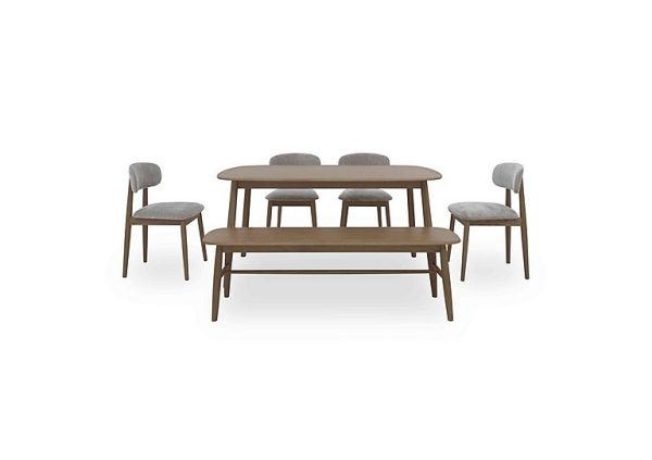 Stockholm Fixed Dining Table with 4 Wooden Chairs and a Bench  Dark Oak | Bed Sava