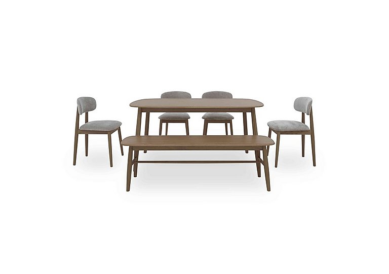 Stockholm Fixed Dining Table with 4 Wooden Chairs and a Bench - Dark Oak