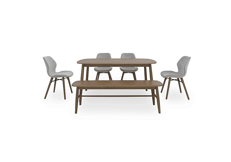 Stockholm Fixed Dining Table with 4 Upholstered Chairs and a Bench - Dark Oak