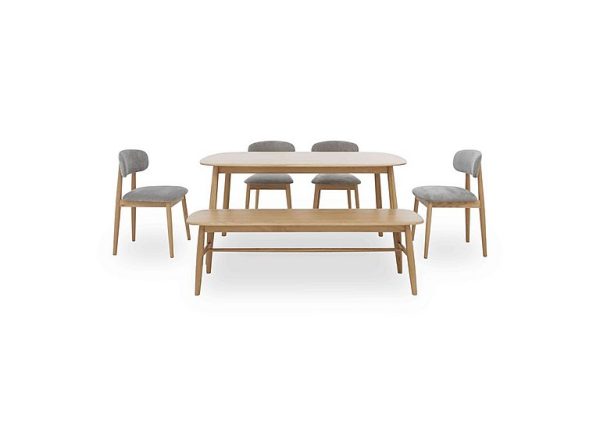 Stockholm Fixed Dining Table with 4 Wooden Chairs and a Bench  Light Oak | Bed Sava