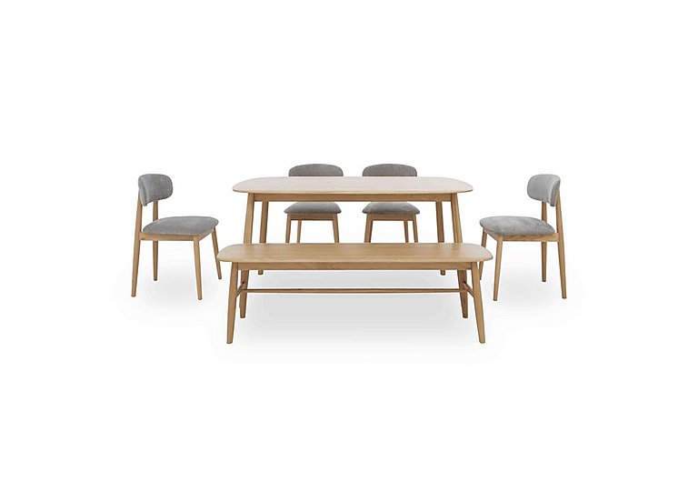 Stockholm Fixed Dining Table with 4 Wooden Chairs and a Bench - Light Oak