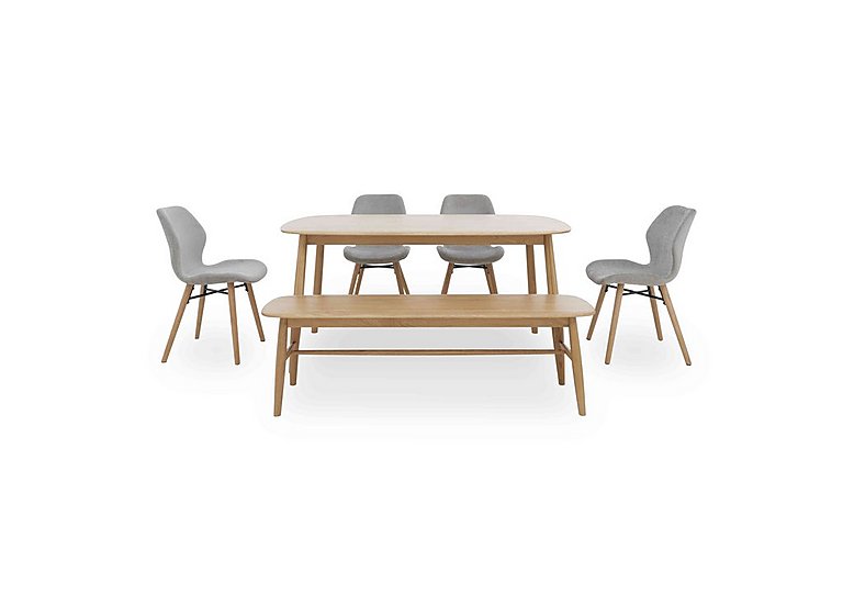 Stockholm Fixed Dining Table with 4 Upholstered Chairs and a Bench - Light Oak
