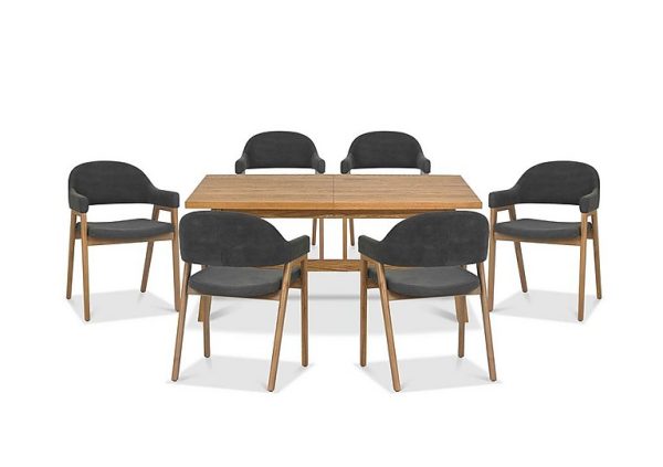 Stratford Small Extending Dining Table with 6 Fabric Dining Arm Chairs  Dark Grey | Bed Sava