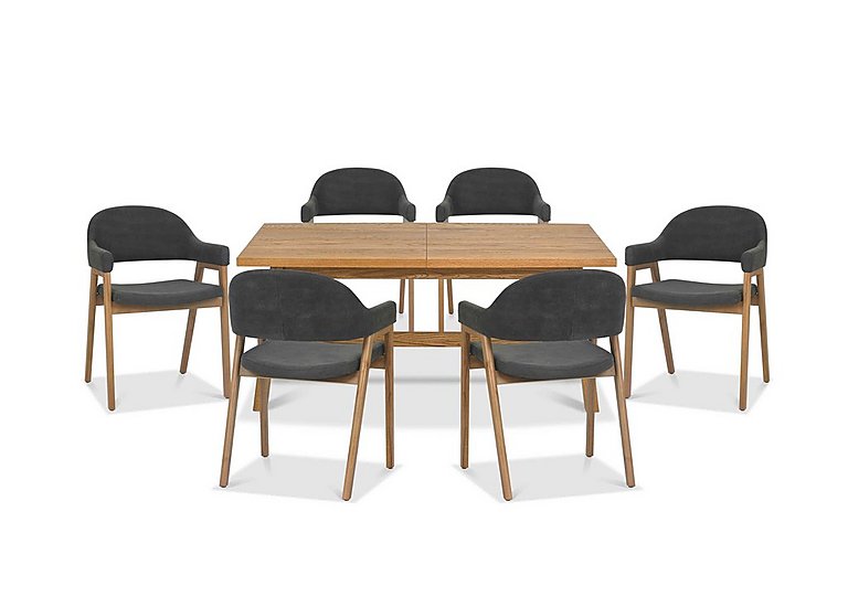Stratford Small Extending Dining Table with 6 Fabric Dining Arm Chairs - Dark Grey