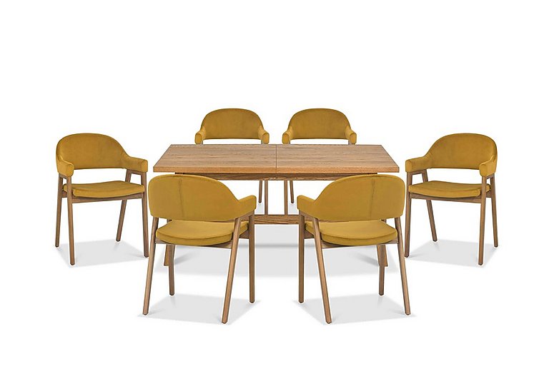 Stratford Small Extending Dining Table with 6 Fabric Dining Arm Chairs - Mustard Velvet
