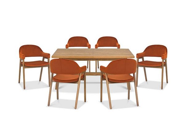 Stratford Small Extending Dining Table with 6 Fabric Dining Arm Chairs | Bed Sava