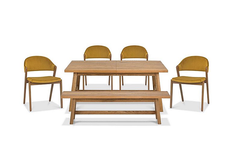 Stratford Small Extending Dining Table with Bench and 4 Fabric Chairs - Mustard Velvet