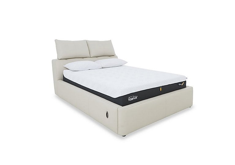Tyrell Leather Electric Ottoman Bed Frame - King Size - Frost