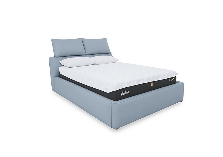 Tyrell NC Leather Manual Ottoman Bed Frame - Super King - Pearl Blue