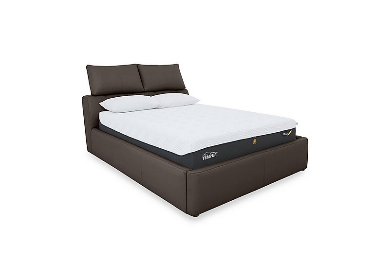 Tyrell Leather Manual Ottoman Bed Frame - Super King - Cacao