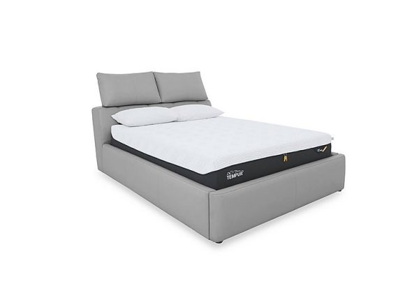 Tyrell Leather Manual Ottoman Bed Frame  King Size  Light Grey | Bed Sava