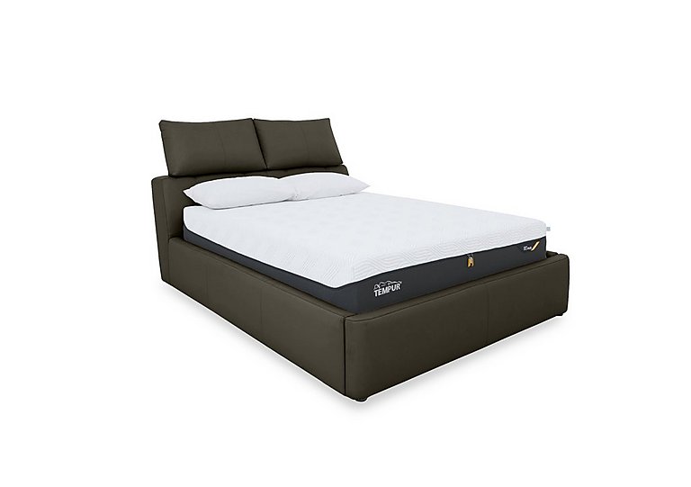 Tyrell Leather Manual Ottoman Bed Frame - Super King - Olive