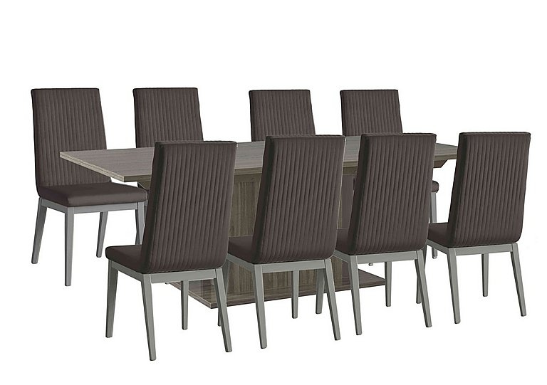 Venezia 160 cm Extending Dining Table and 8 Fluted Faux Leather Chairs Set - Grey