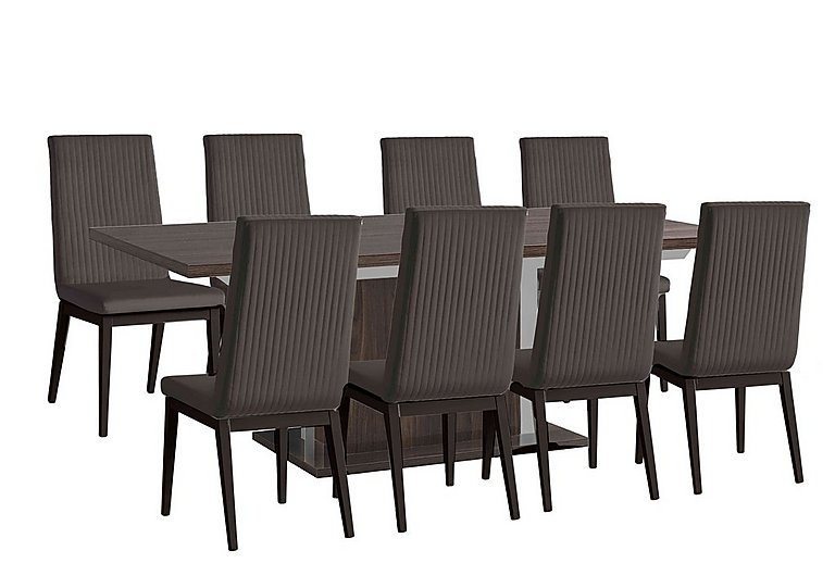 Venezia 160 cm Extending Dining Table and 8 Fluted Faux Leather Chairs Set - Walnut