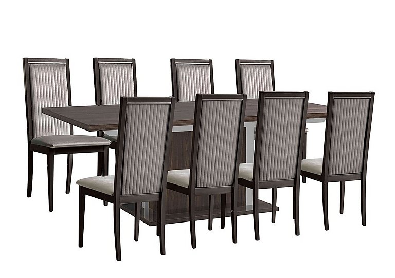 Venezia 160 cm Extending Dining Table and 8 Panelled Fabric Chairs Set - Walnut