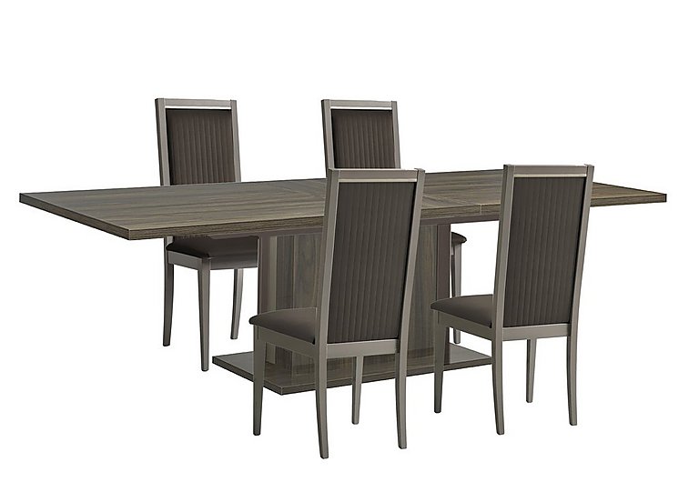 Venezia 200 cm Extending Dining Table and 4 Panelled Faux Leather Chairs Set - Grey