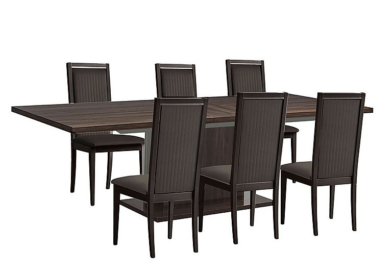 Venezia 200 cm Extending Dining Table and 6 Panelled Fabric Chairs Set - Walnut