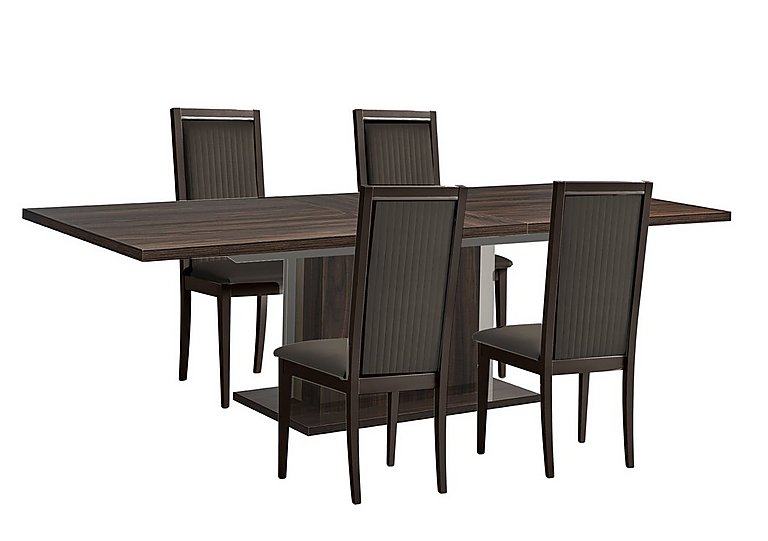 Venezia 200 cm Extending Dining Table and 4 Panelled Faux Leather Chairs Set - Walnut