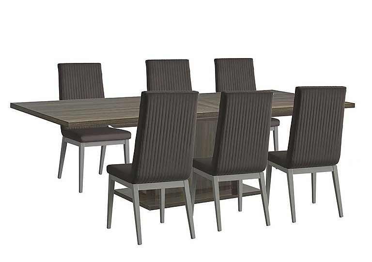 Venezia 200 cm Extending Dining Table and 6 Fluted Faux Leather Chairs Set - Grey