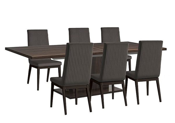 Venezia 200 cm Extending Dining Table and 6 Fluted Faux Leather Chairs Set  Walnut | Bed Sava