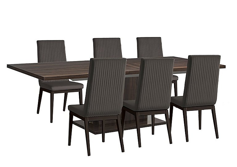 Venezia 200 cm Extending Dining Table and 6 Fluted Faux Leather Chairs Set - Walnut