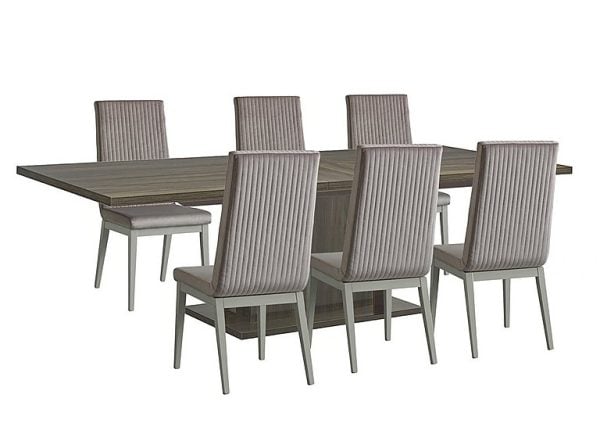 Venezia 200 cm Extending Dining Table and 6 Fluted Fabric Chairs Set  Grey | Bed Sava
