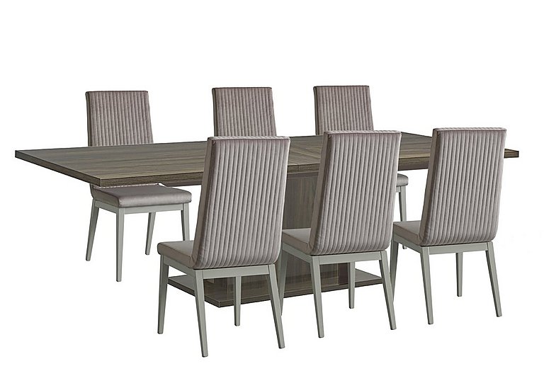 Venezia 200 cm Extending Dining Table and 6 Fluted Fabric Chairs Set - Grey