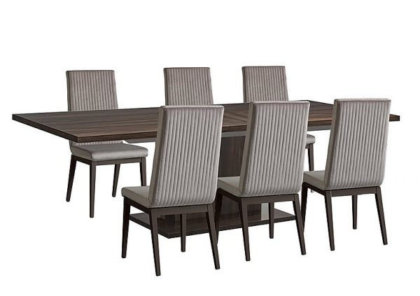 Venezia 200 cm Extending Dining Table and 6 Fluted Fabric Chairs Set  Walnut | Bed Sava