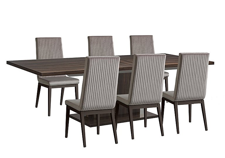 Venezia 200 cm Extending Dining Table and 6 Fluted Fabric Chairs Set - Walnut