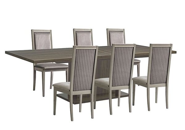 Venezia 200 cm Extending Dining Table and 6 Panelled Fabric Chairs Set  Grey | Bed Sava