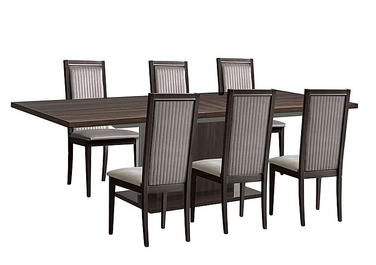 Venezia 200 cm Extending Dining Table and 6 Panelled Fabric Chairs Set - Walnut and Grey
