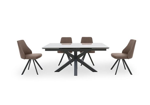 Vida White Extending Dining Table and 4 Swivel Chairs  Brown | Bed Sava