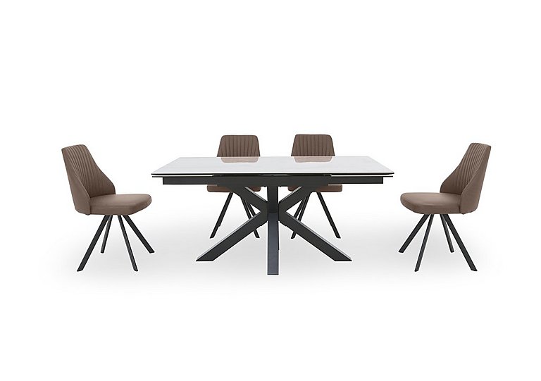 Vida White Extending Dining Table and 4 Swivel Chairs - Brown