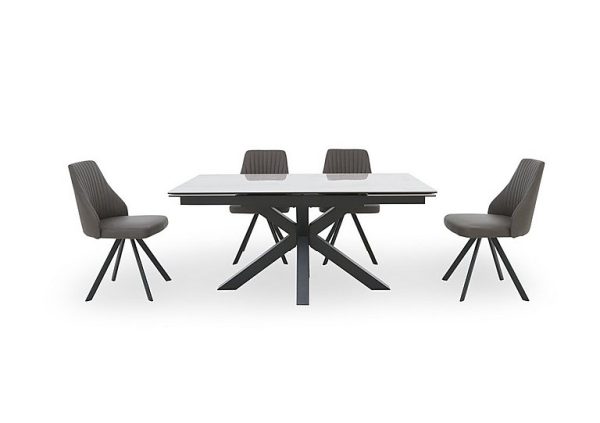 Vida White Extending Dining Table and 4 Swivel Chairs  Dark Grey | Bed Sava