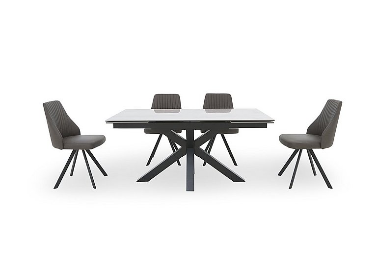Vida White Extending Dining Table and 4 Swivel Chairs - Dark Grey