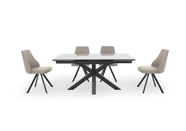 Vida White Extending Dining Table and 4 Swivel Chairs  Light Grey | Bed Sava