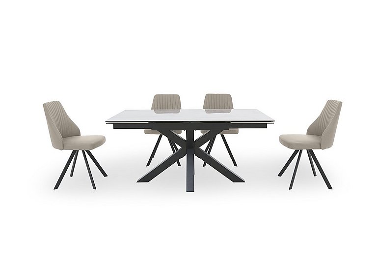 Vida White Extending Dining Table and 4 Swivel Chairs - Light Grey