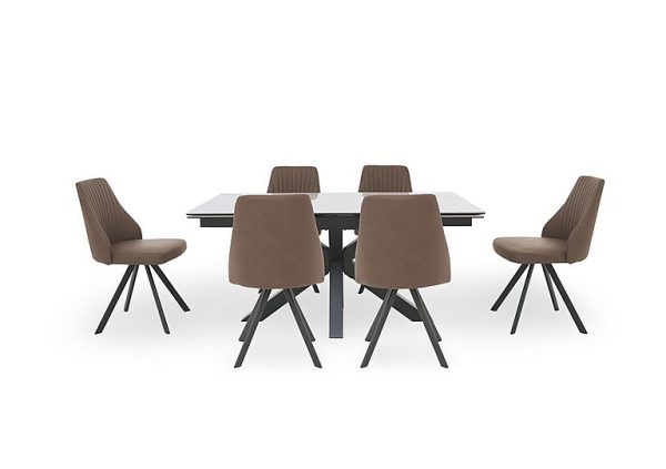Vida White Extending Dining Table and 6 Swivel Chairs  Brown | Bed Sava