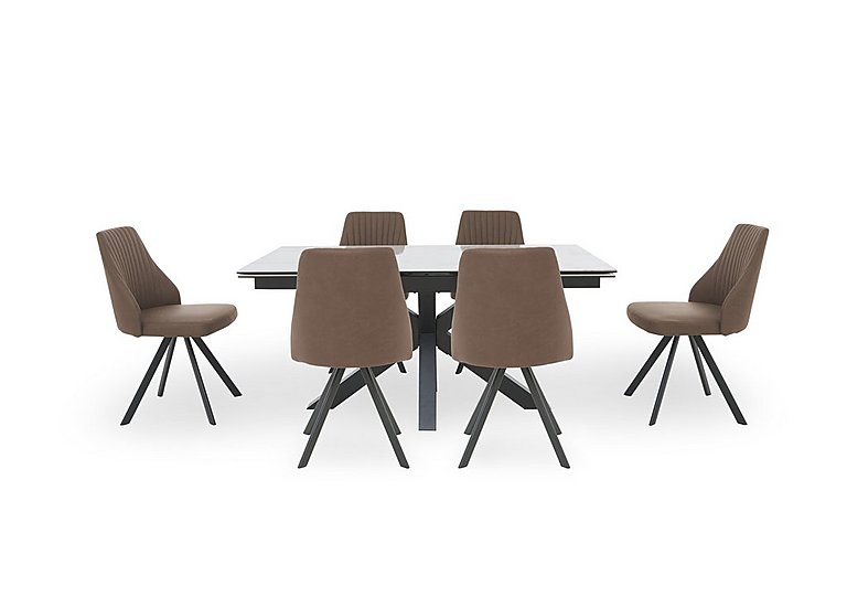 Vida White Extending Dining Table and 6 Swivel Chairs - Brown