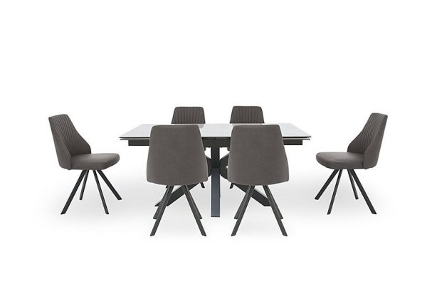 Vida White Extending Dining Table and 6 Swivel Chairs  Dark Grey | Bed Sava