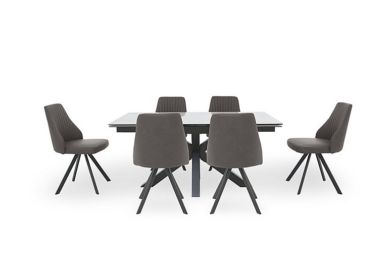 Vida White Extending Dining Table and 6 Swivel Chairs - Dark Grey