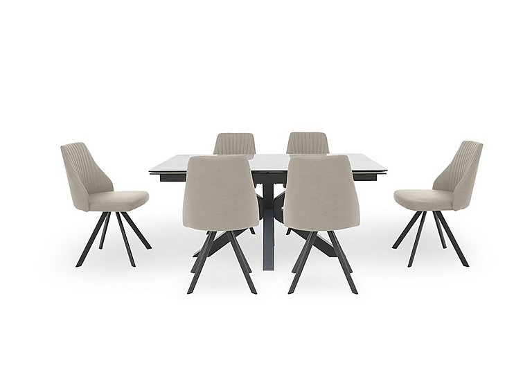 Vida White Extending Dining Table and 6 Swivel Chairs - Light Grey