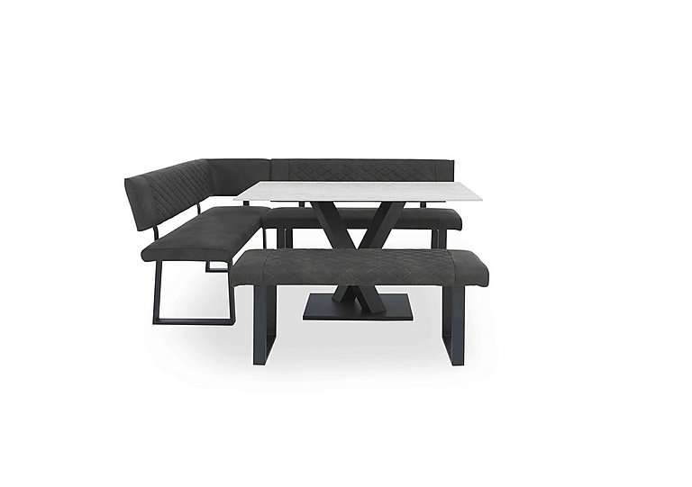 Warrior Crystal White Compact Fixed Dining Table with Left Hand Facing Corner Bench and Standard Bench - White/Grey